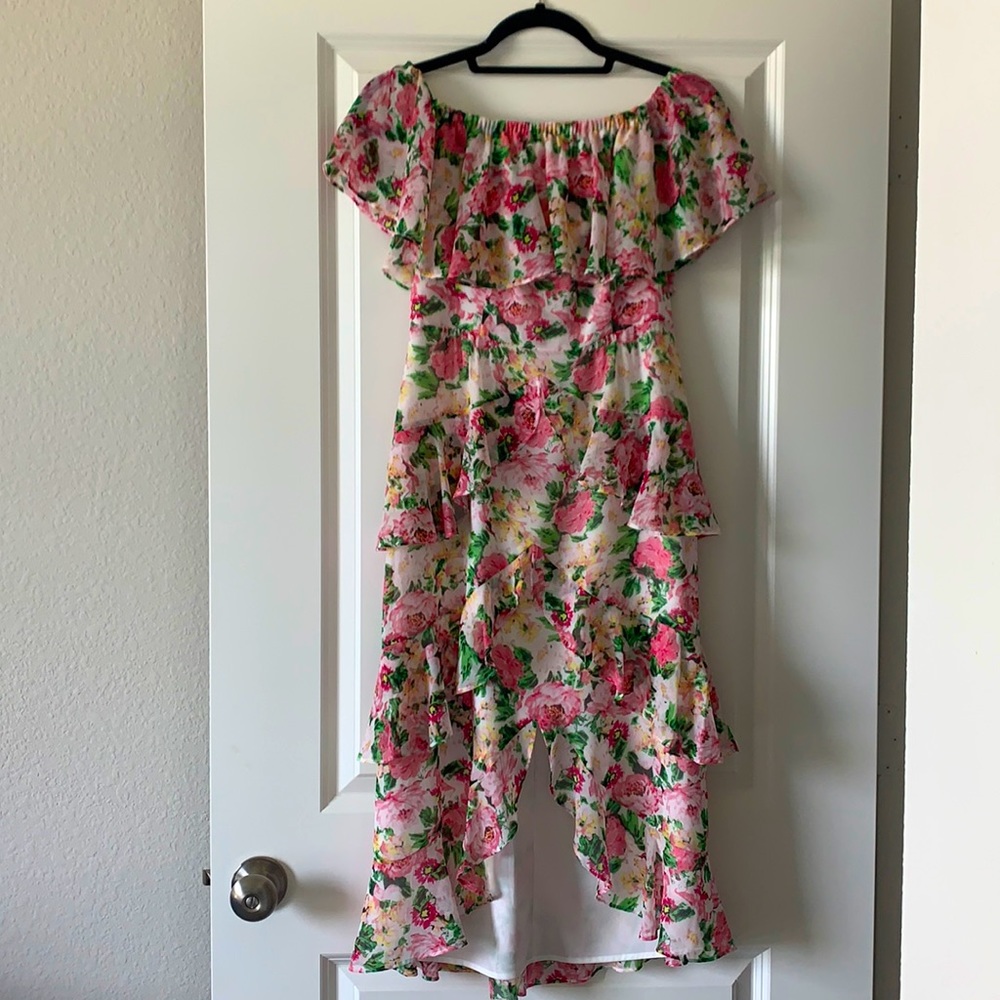 WAYF Floral off the shoulder tiered dress